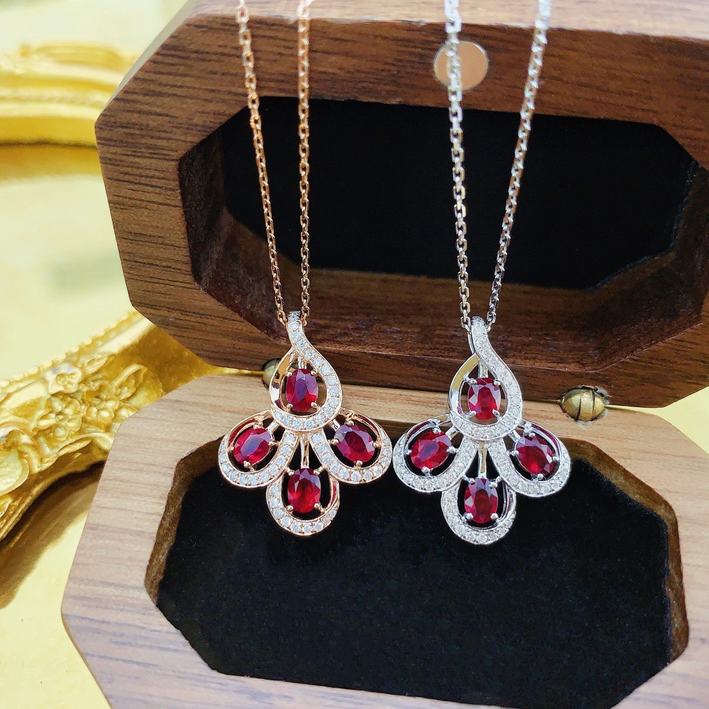 18K Ruby Peacock Display Necklace - Exquisite Jewelry Piece - Red Treasure Necklace