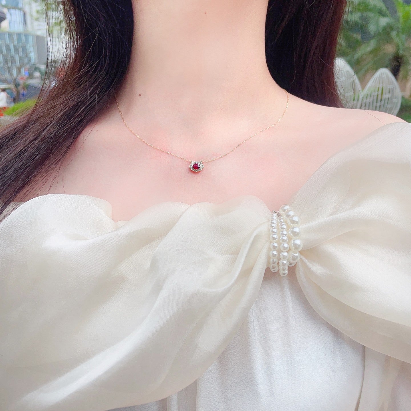 18K Ruby如意Jewelry Necklace with Intricate Design - Red Treasure Necklace