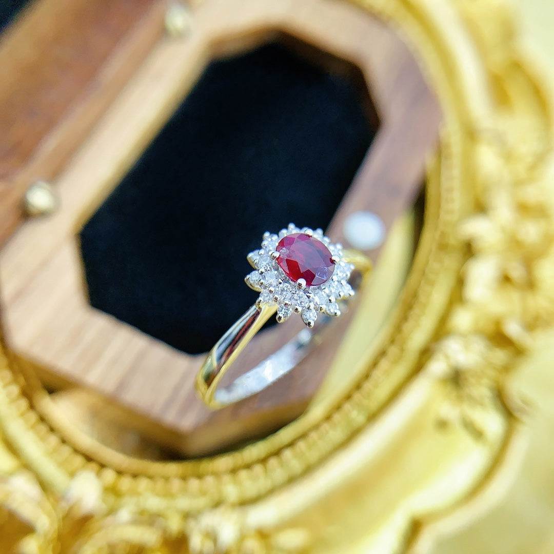 18K Ruby Sunflower Ring - Exquisite Jewelry Piece - Red Treasure Ring