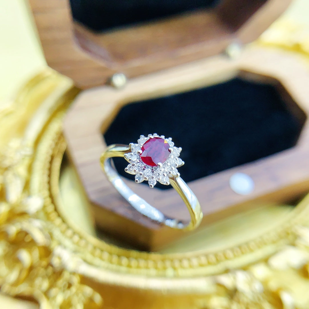 18K Ruby Sunflower Ring - Exquisite Jewelry Piece - Red Treasure Ring