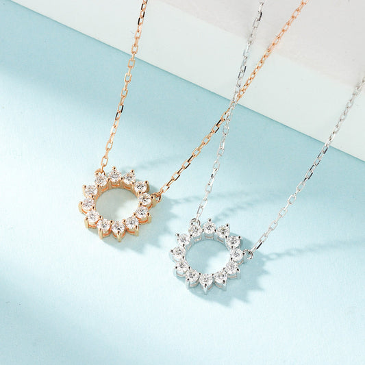 18K Sunflower Circle Pendant Necklace Jewelry - White Diamond Necklace