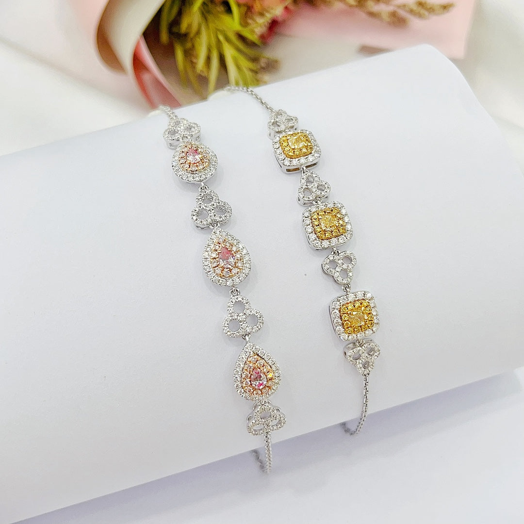 18k Three-Ring Jewelry Collection: Yellow & Pink Diamond Bracelets - Yellow Diamond Bracelet