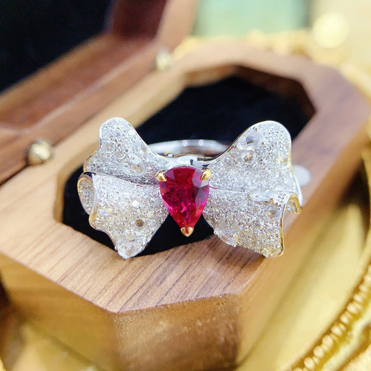 18K Two-Way Wear Irregular Ruby Butterfly Jewelry - Red Treasure Ring