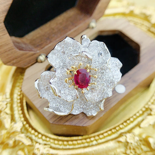 18K Two-Way Wear Multi-Layer Petal Ruby Jewelry with AIGS Certificate - Red Treasure Ring