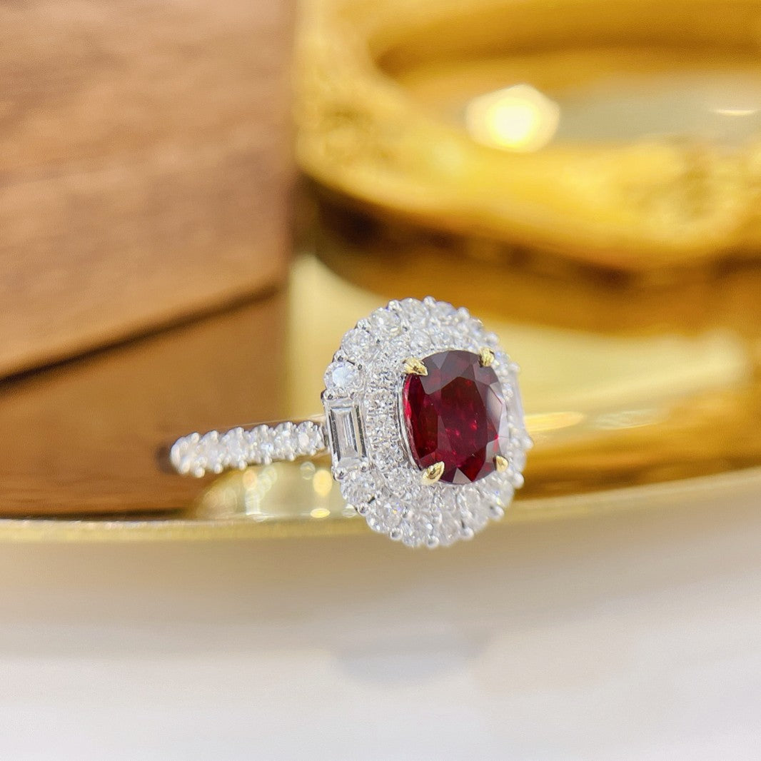 18K Two-Way Wearable Elliptical Ruby Ladder Jewelry - Red Treasure Ring