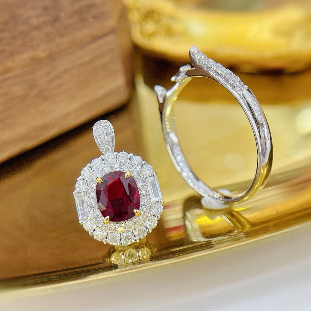 18K Two-Way Wearable Elliptical Ruby Ladder Jewelry - Red Treasure Ring