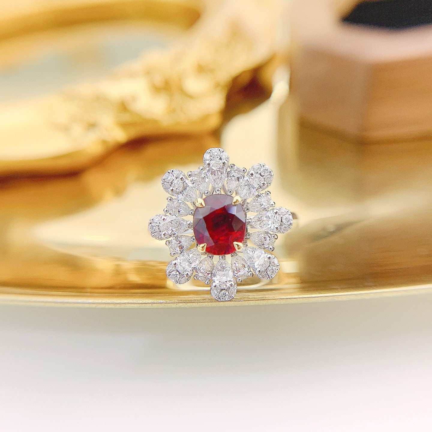 18K Two-Way Wearable Oval Drop-Shaped Ruby Ring with AIGS Certificate - Red Treasure Ring