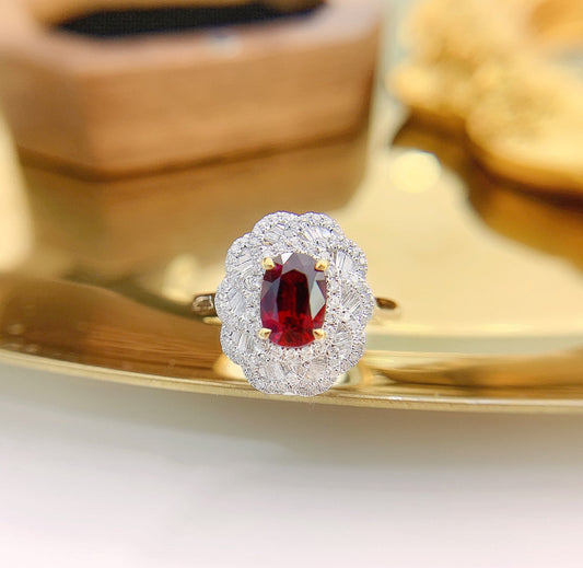 18K Two-Way Wearable Oval Rotating Ladder Design Ruby Jewelry with Elliptical Shape - Red Treasure Ring