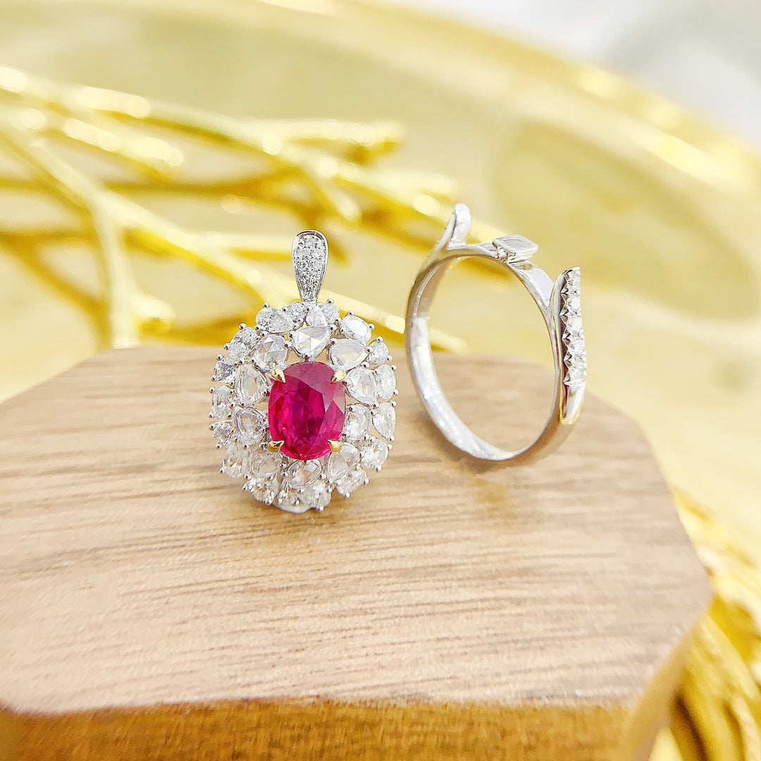 18K Two-Way Wearable Oval-Shaped Ruby Jewelry with AIGS Certificate - Red Treasure Ring