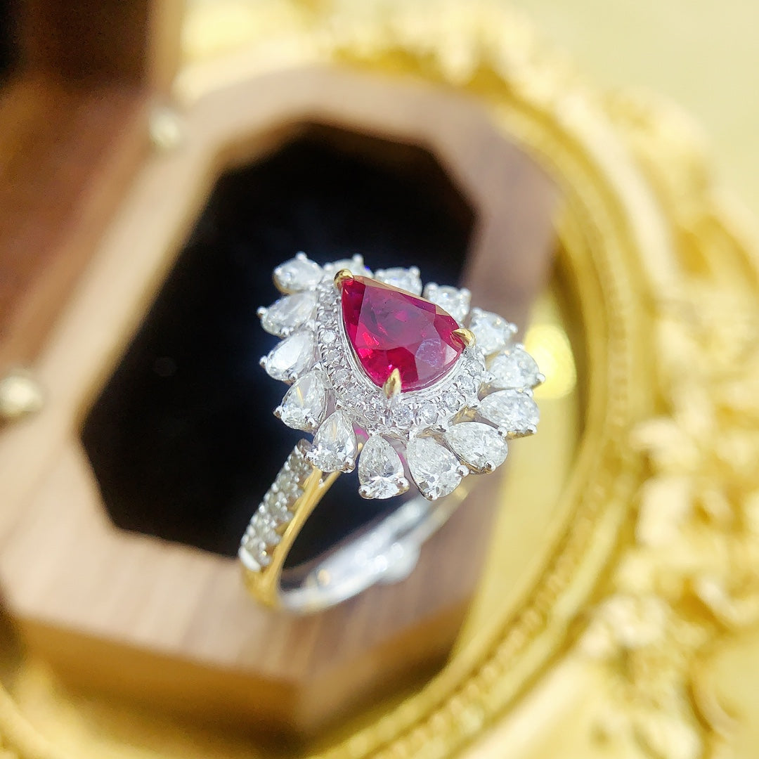 18K Two-Way Wearable Ruby Drop Marquise Jewelry - Red Treasure Ring