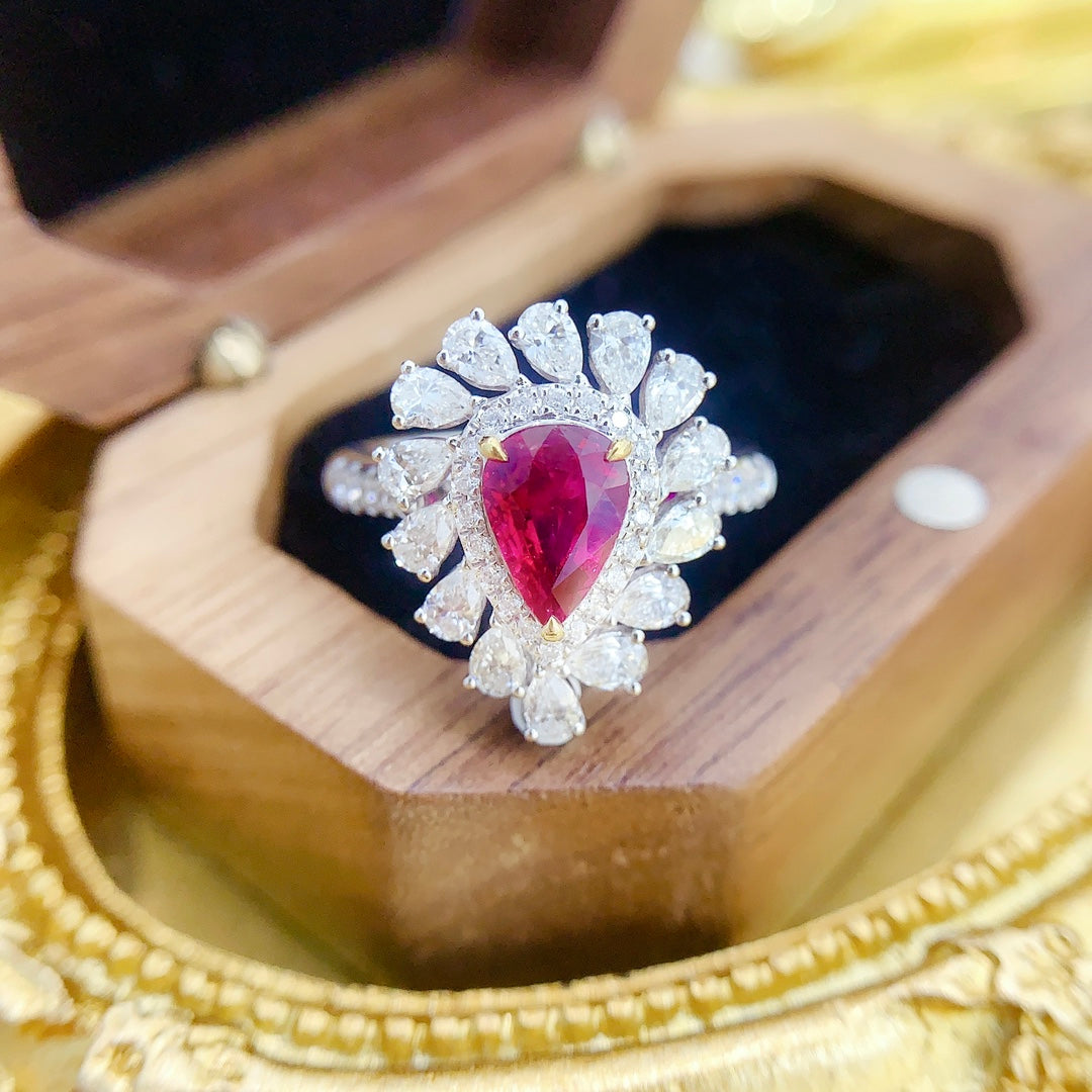 18K Two-Way Wearable Ruby Drop Marquise Jewelry - Red Treasure Ring