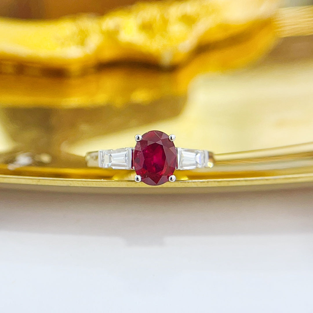 18K Unburned Ruby Elliptical Double-Tier Ring with GUILD Certificate - Red Treasure Ring