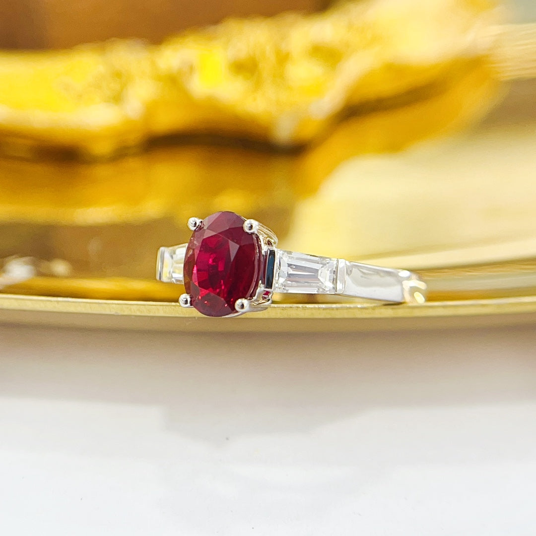 18K Unburned Ruby Elliptical Double-Tier Ring with GUILD Certificate - Red Treasure Ring