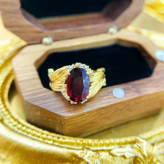 18K Unburned Ruby Feather Ring with AIGS Certificate - Premium Jewelry - Red Treasure Ring