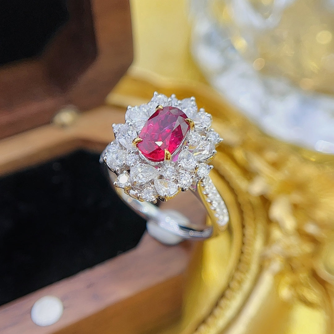 18K Unburned Ruby Oval Drop Ring - Premium Jewelry - Red Treasure Ring