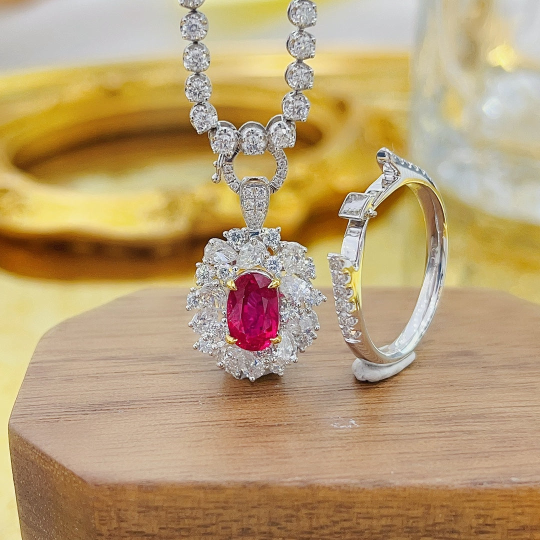 18K Unburned Ruby Oval Drop Ring - Premium Jewelry - Red Treasure Ring