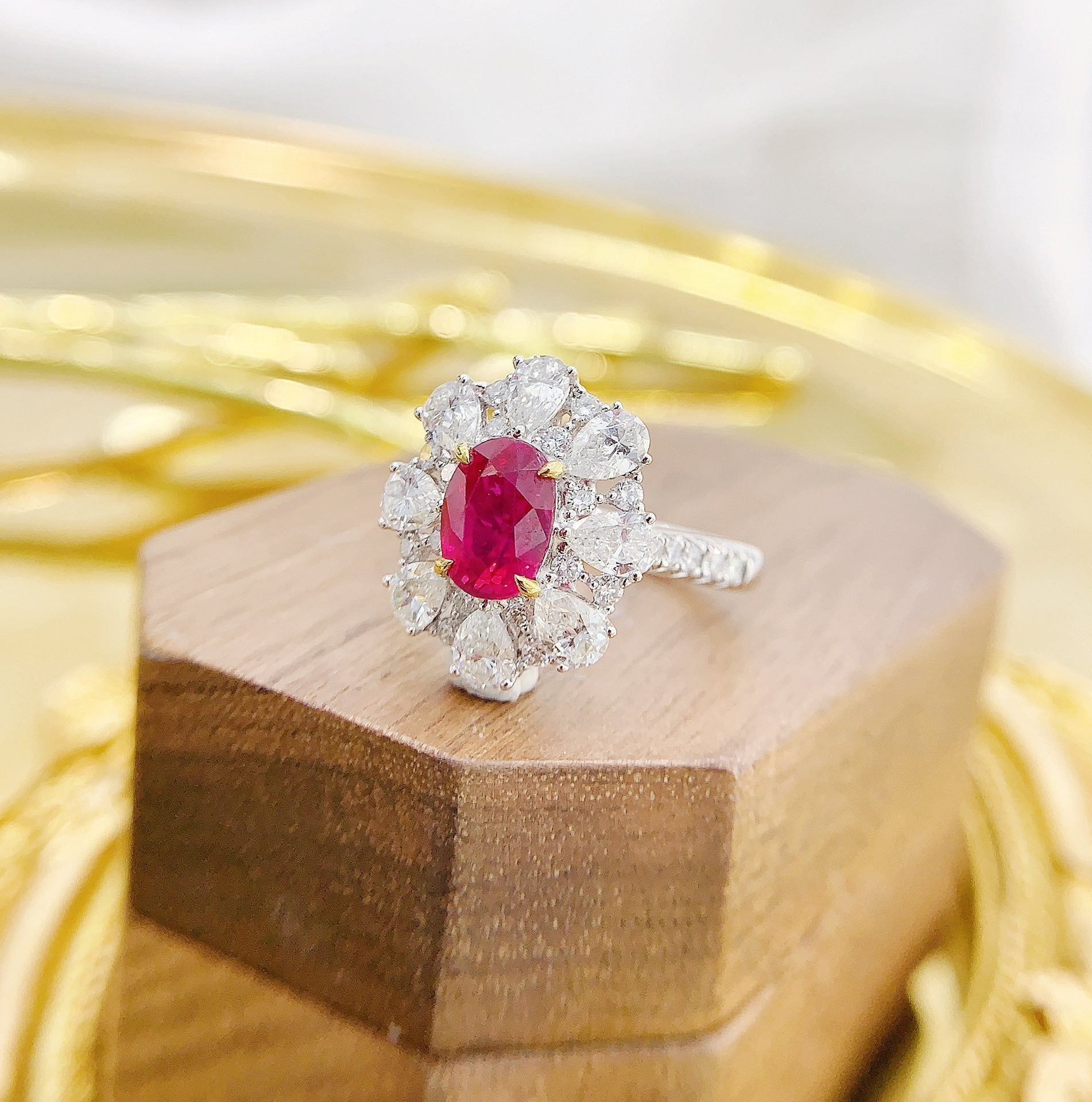 18K Unheated Ruby Oval & Drop Shape Two-Way Wear Jewelry - Red Treasure Ring