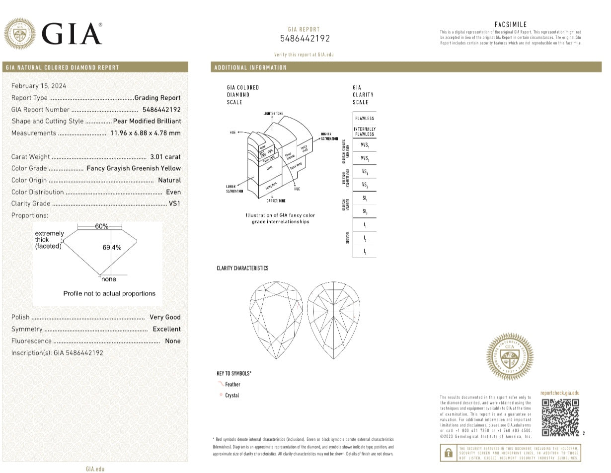 18K White and Green Diamond GIA Teardrop Double Stone Ring - GIA Green Diamond Ring