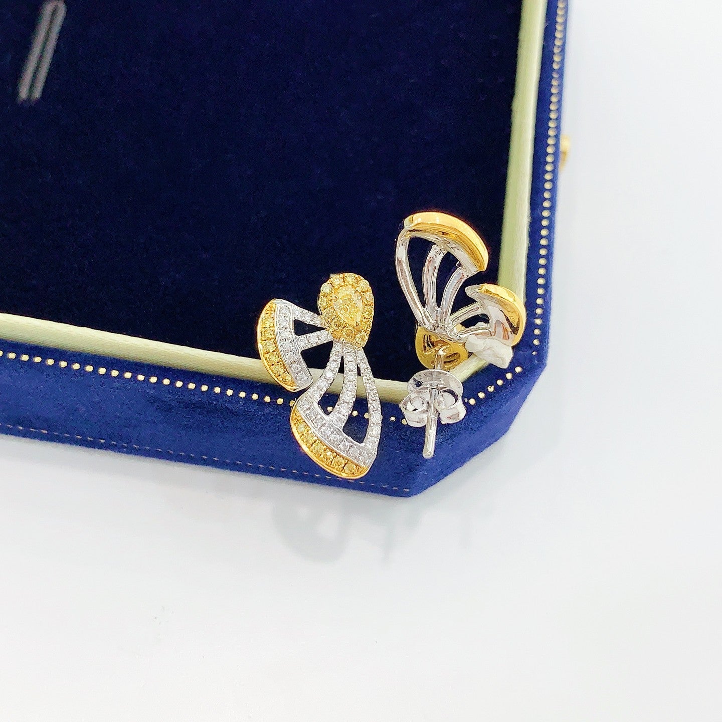 18K White and Yellow Gold Diamond Half-Butterfly Earrings - Jeweler.Jewelry