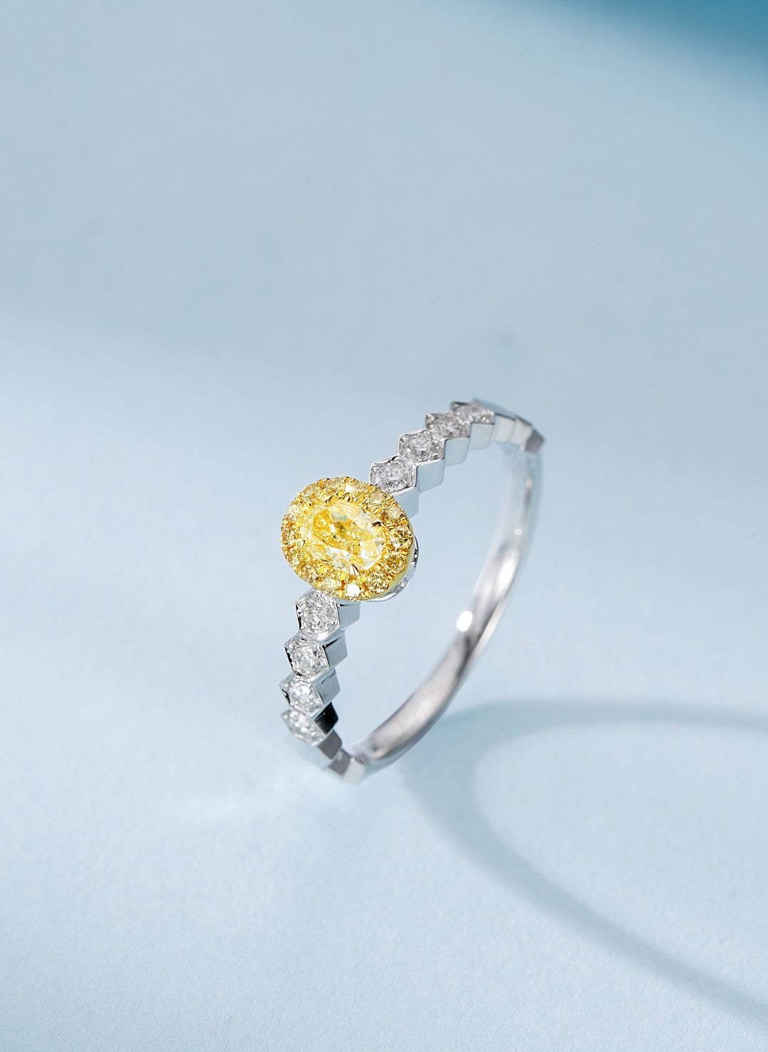 18K White and Yellow Gold Diamond Oval and Diamond Ring | Jewelry - Yellow Diamond Ring