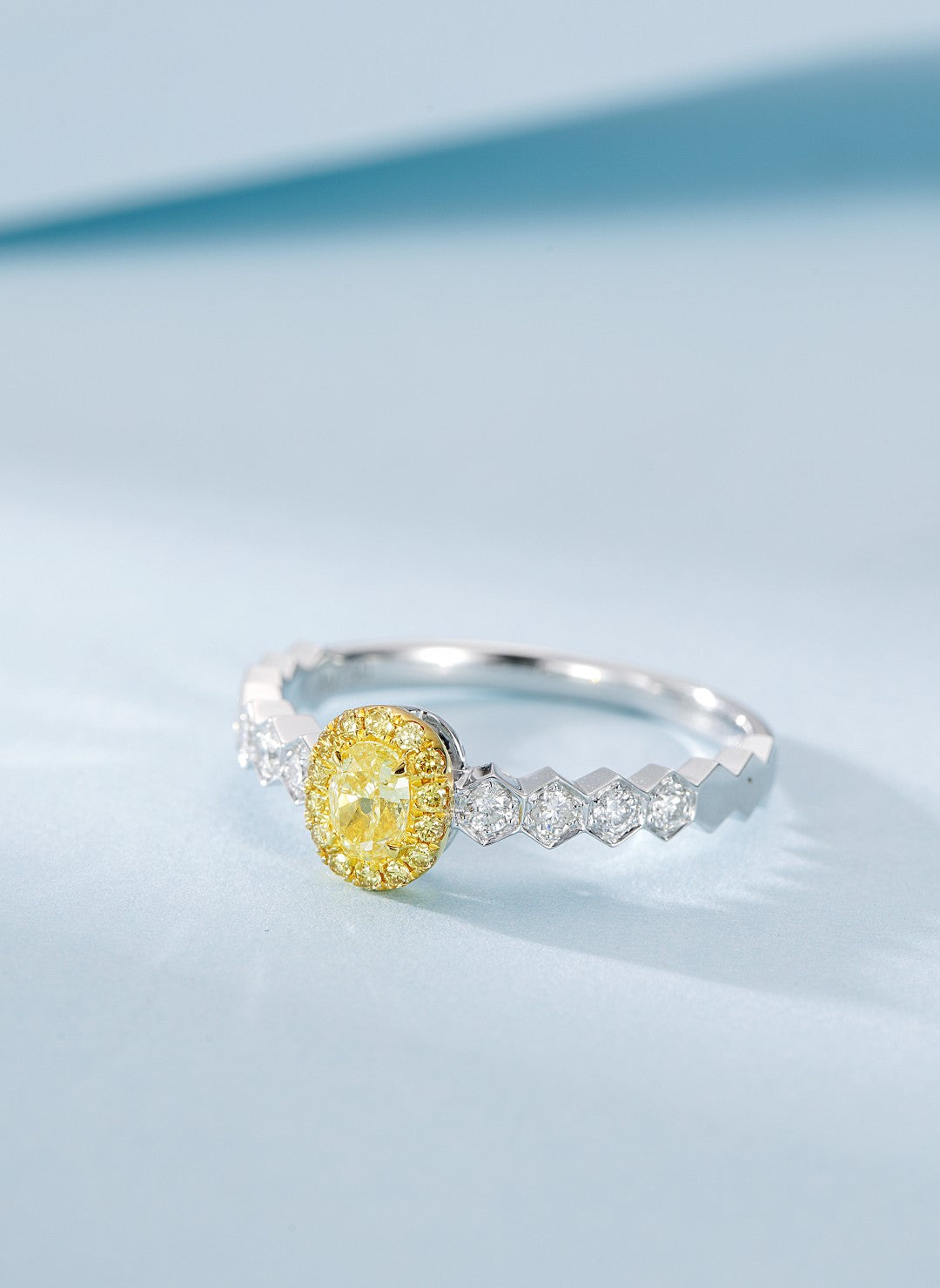 18K White and Yellow Gold Diamond Oval and Diamond Ring | Jewelry - Yellow Diamond Ring