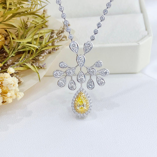 18K White and Yellow Gold Diamond Pendant Necklace with Peacock Design - Exquisite Jewelry - Yellow Diamond Necklace