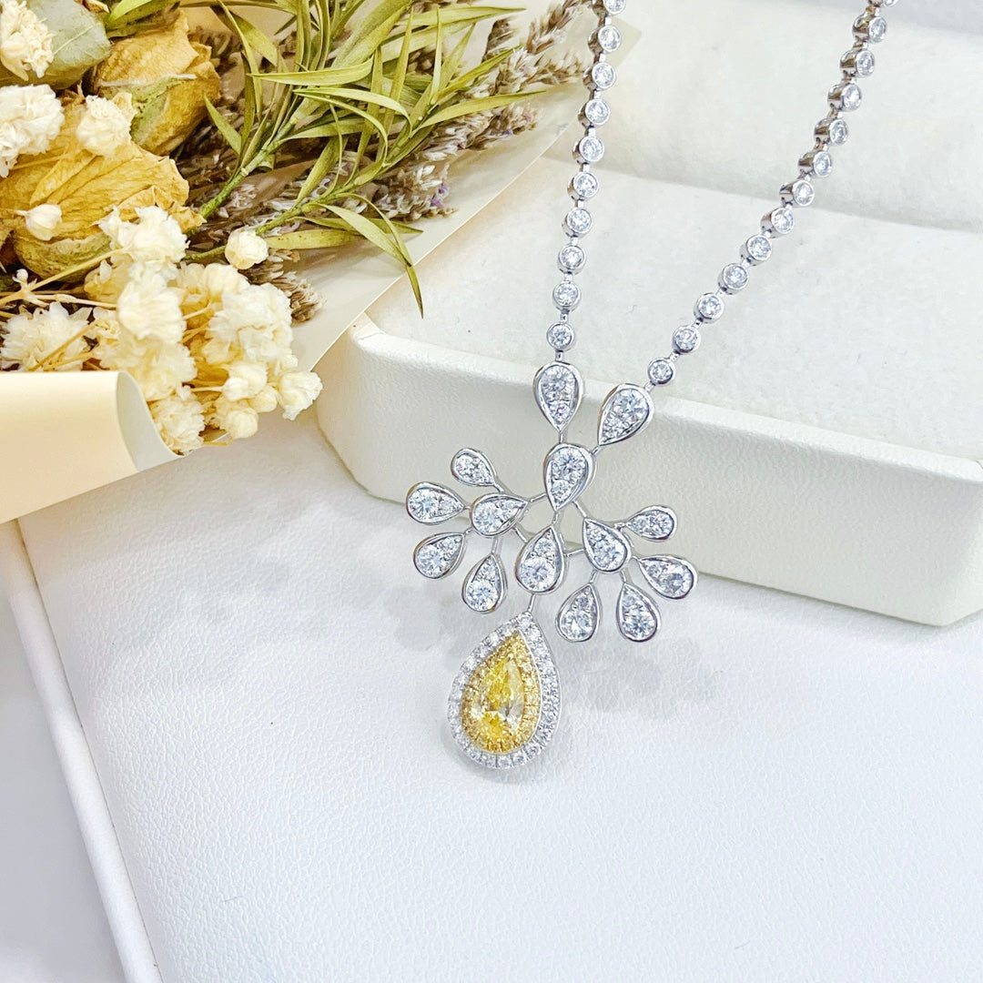 18K White and Yellow Gold Diamond Pendant Necklace with Peacock Design - Exquisite Jewelry - Yellow Diamond Necklace