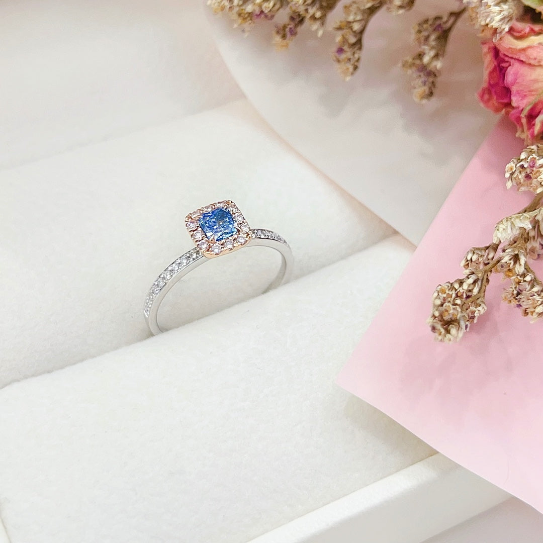 18K White Gold Blue Diamond Pillow-Shaped Lace Ring with AGL Certificate | Premium Jewelry - Blue Diamond Ring