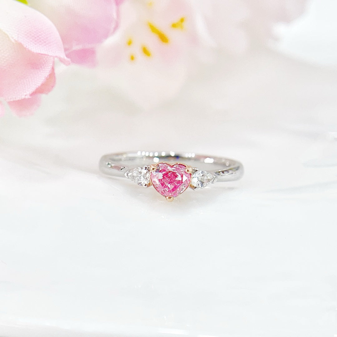 18K White Gold Diamond Heart-shaped Double Drop Ring | Premium Jewelry - Pink Diamond Ring