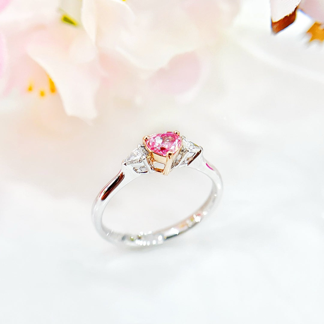 18K White Gold Diamond Heart-shaped Double Drop Ring | Premium Jewelry - Pink Diamond Ring