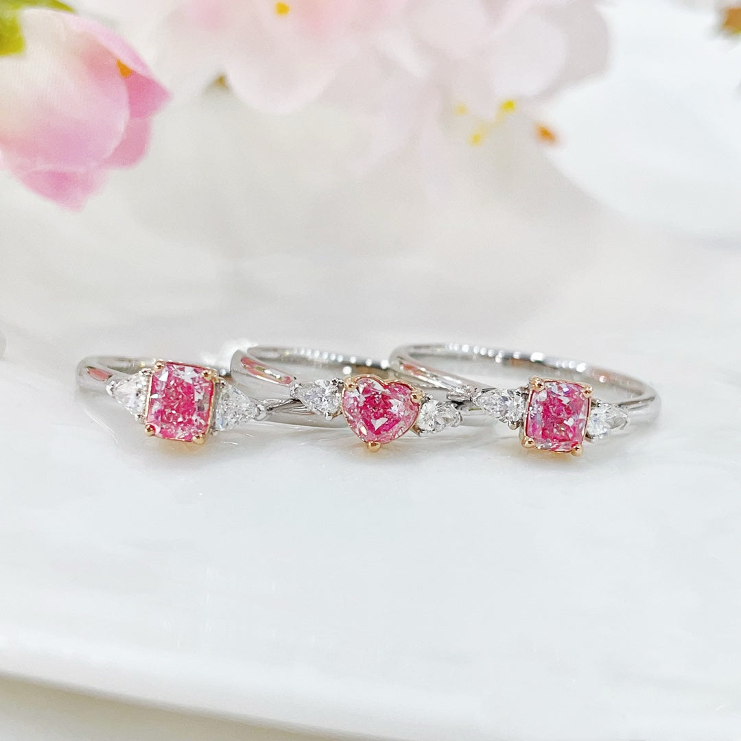 18K White Gold Diamond Heart-shaped Double Drop Ring | Premium Jewelry - Pink Diamond Ring