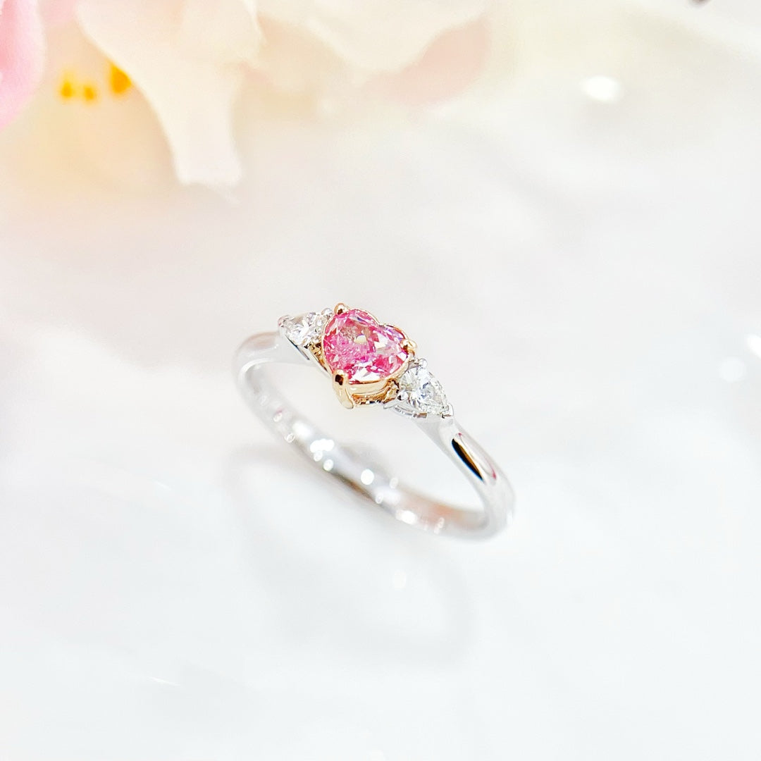 18K White Gold Diamond Heart-shaped Double Drop Ring | Premium Jewelry - Pink Diamond Ring