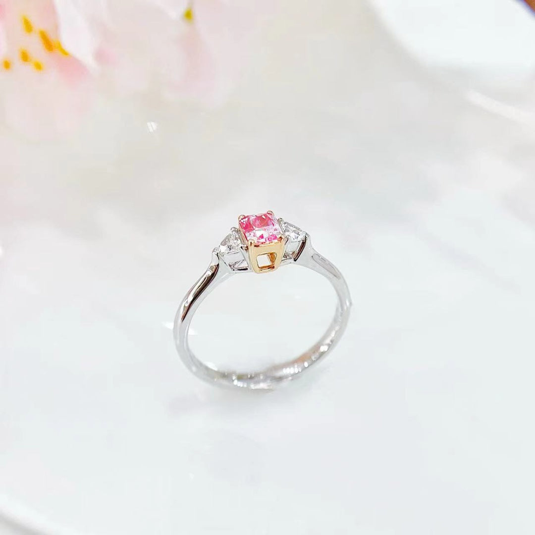 18K White Gold Diamond Pillow-Shaped Double Triangle Ring - Premium Jewelry - Pink Diamond Ring