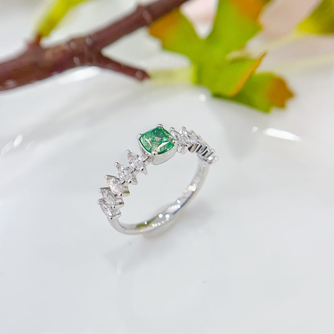 18K White Gold Green Diamond Marquise and Oval Arm Ring - Luxury Jewelry - Green Diamond Ring