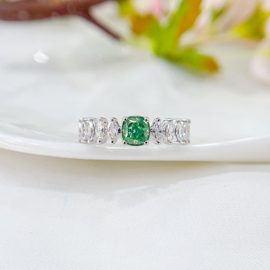 18K White Gold Green Diamond Marquise and Oval Arm Ring - Luxury Jewelry - Green Diamond Ring