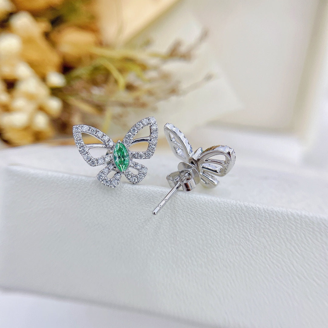 18K White Gold Green Diamond Marquise Butterfly Earrings Jeweler.Jewelry