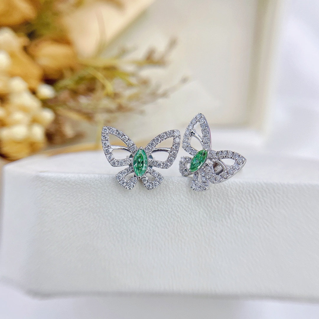 18K White Gold Green Diamond Marquise Butterfly Earrings Jeweler.Jewelry