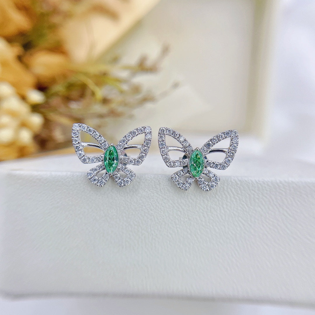 18K White Gold Green Diamond Marquise Butterfly Earrings Jeweler.Jewelry