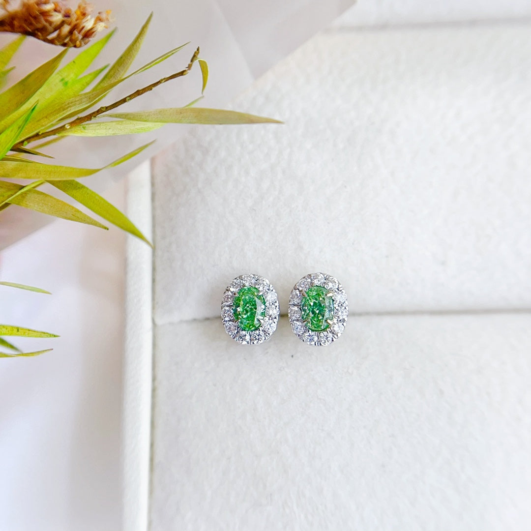 18K White Gold Green Diamond Oval Cluster Earrings ED001-G | Luxury Jewelry Jeweler.Jewelry