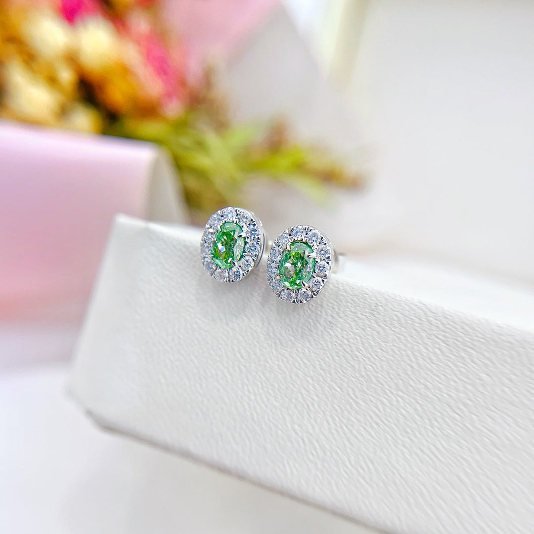 18K White Gold Green Diamond Oval Cluster Earrings ED001-G | Luxury Jewelry Jeweler.Jewelry