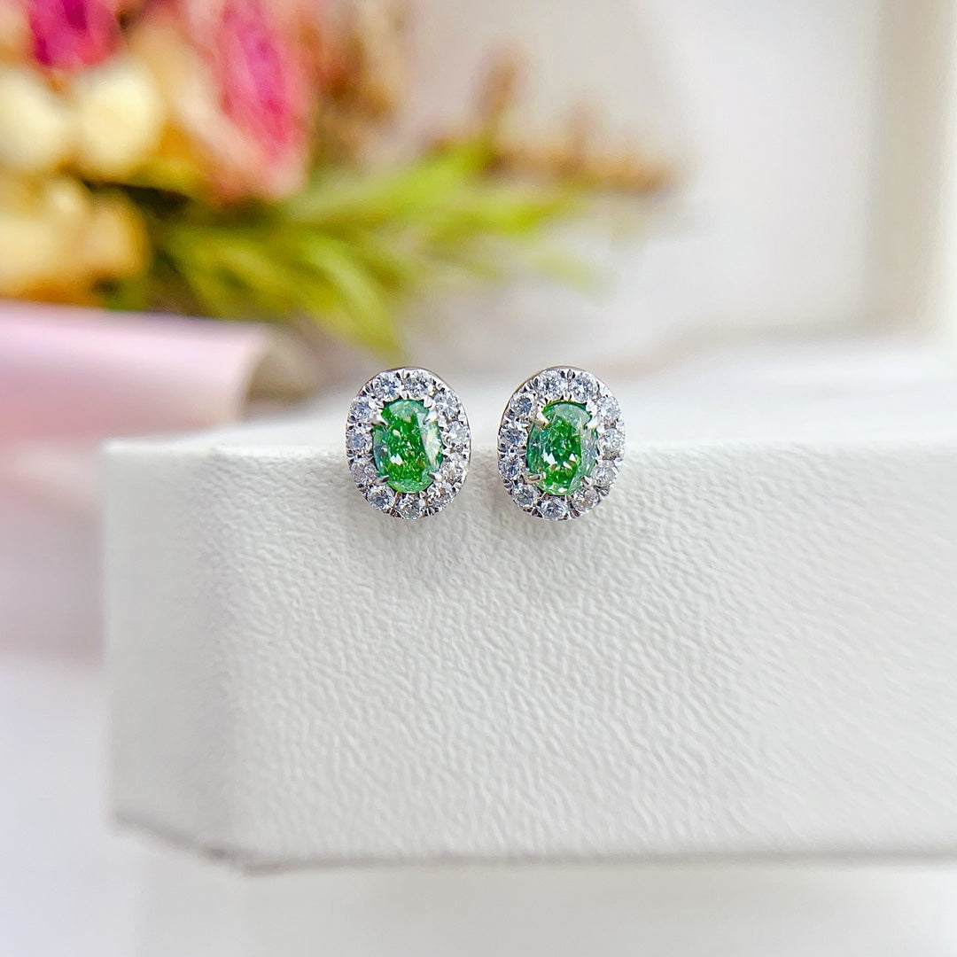 18K White Gold Green Diamond Oval Cluster Earrings ED001-G | Luxury Jewelry Jeweler.Jewelry