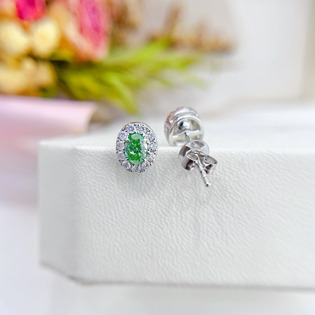 18K White Gold Green Diamond Oval Cluster Earrings ED001-G | Luxury Jewelry Jeweler.Jewelry