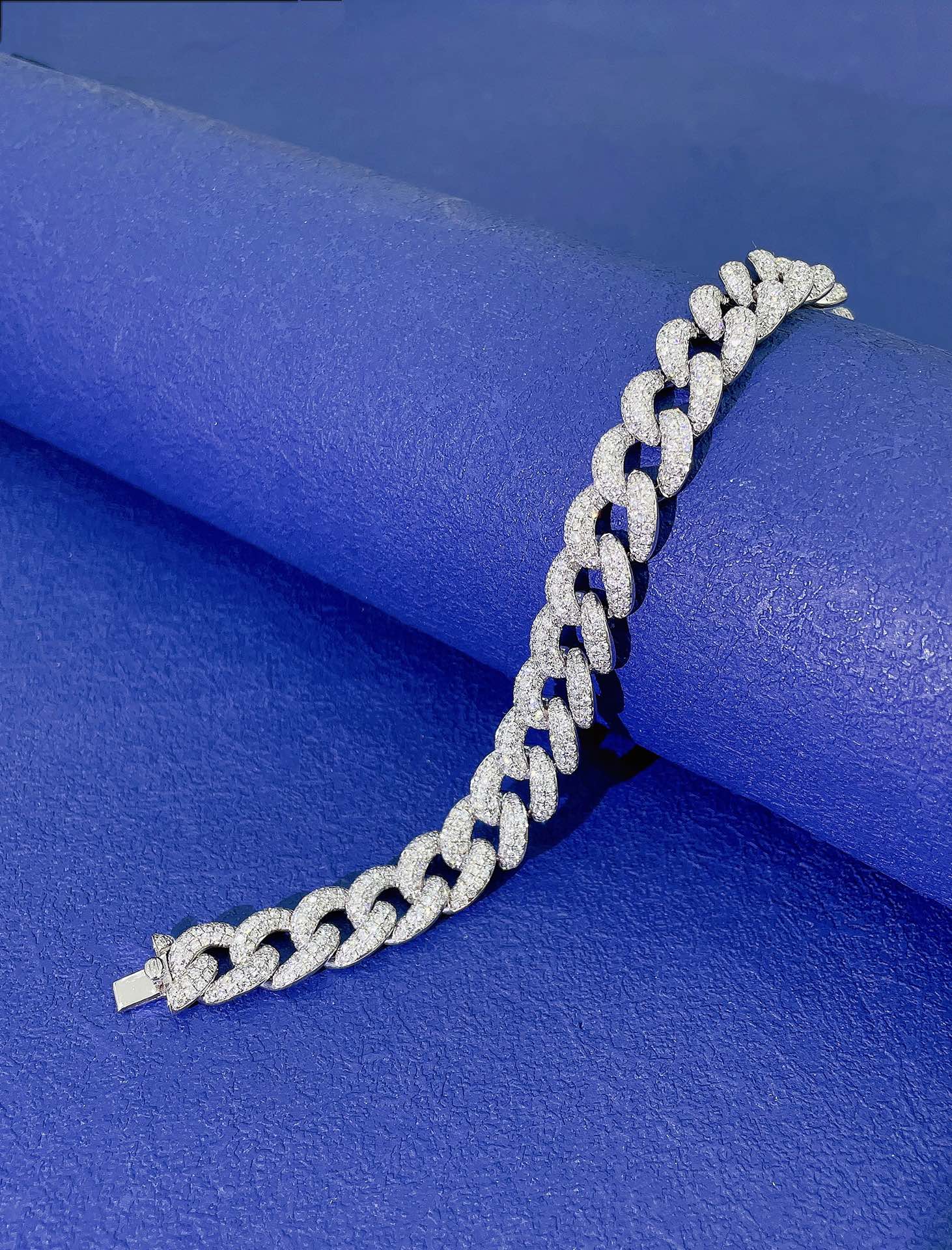 18K Wide Cuban Link Bracelet with Diamonds - Luxurious Jewelry Piece - White Diamond Bracelet