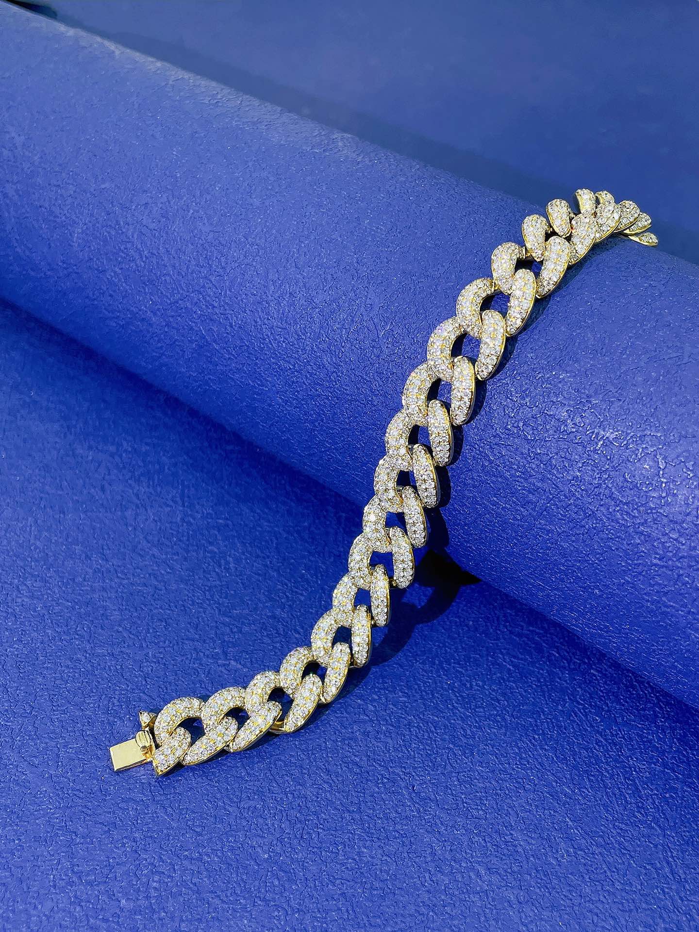 18K Wide Cuban Link Bracelet with Diamonds - Luxurious Jewelry Piece - White Diamond Bracelet