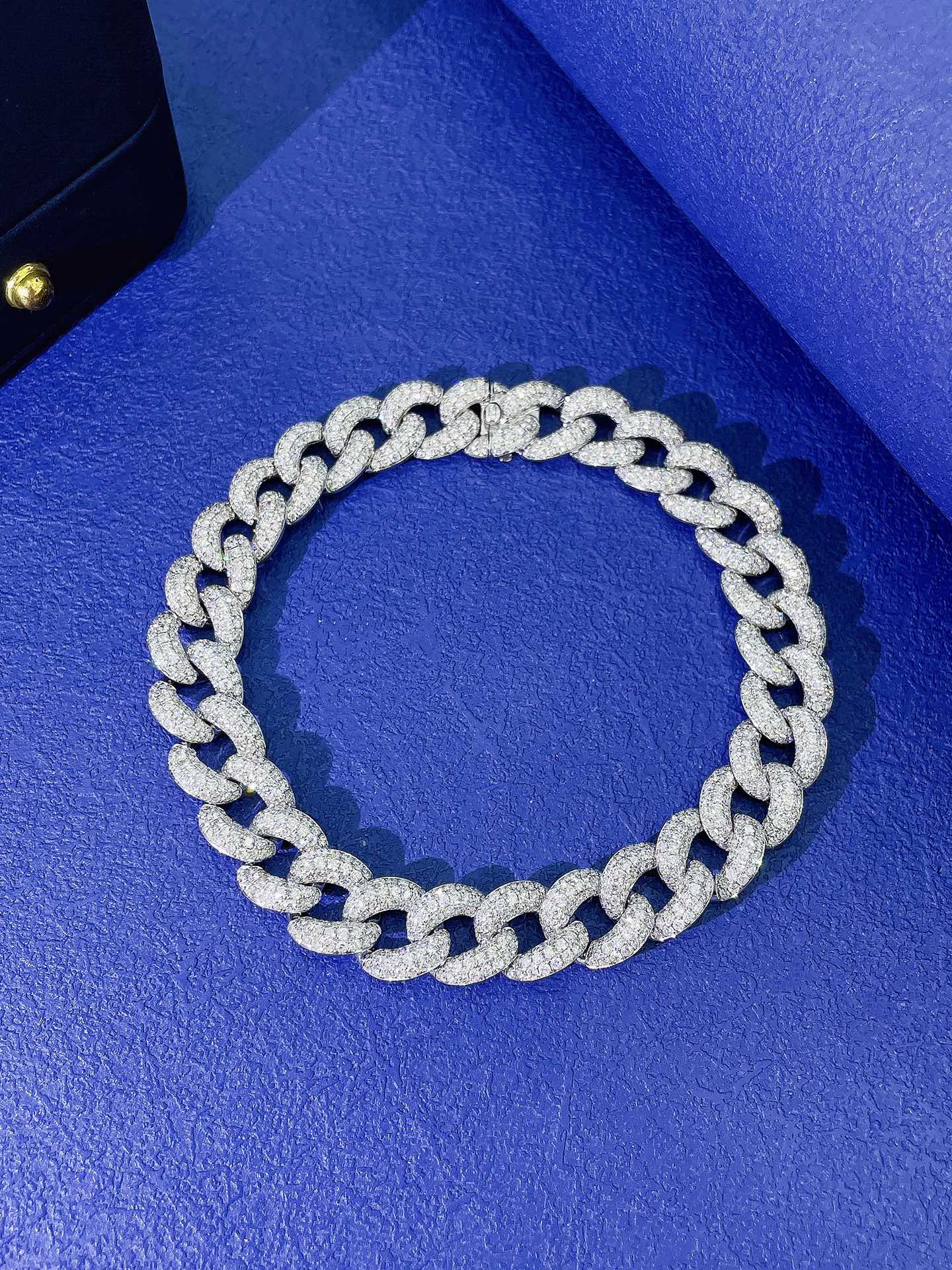 18K Wide Cuban Link Bracelet with Diamonds - Luxurious Jewelry Piece - White Diamond Bracelet