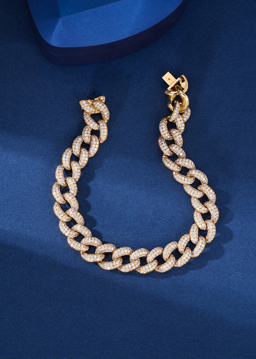 18K Wide Cuban Link Bracelet with Diamonds – Luxury Jewelry - White Diamond Bracelet