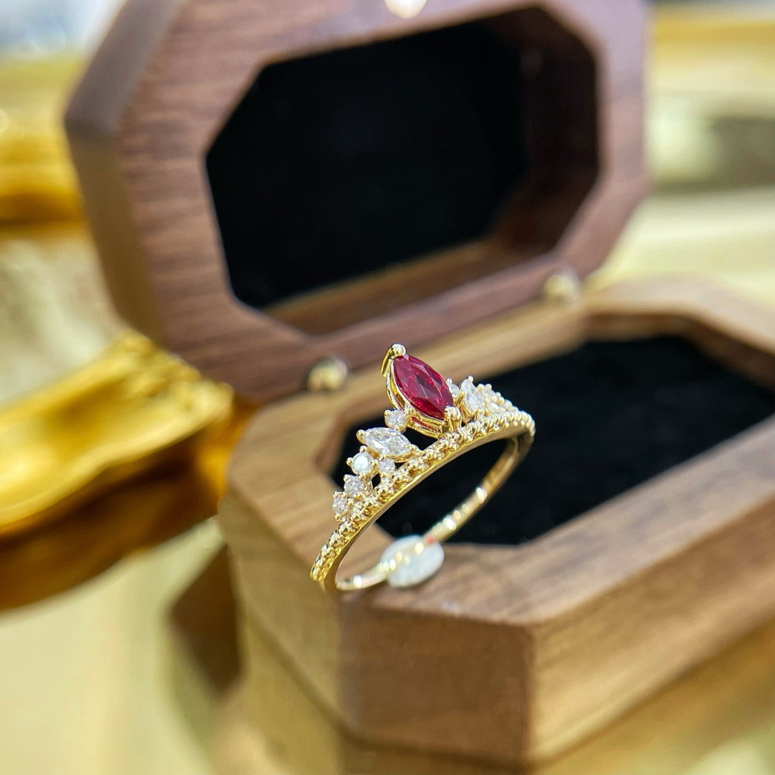 18K Yellow and Red Crown Ring with Horse Eye Stone - Luxury Jewelry - Red Treasure Ring