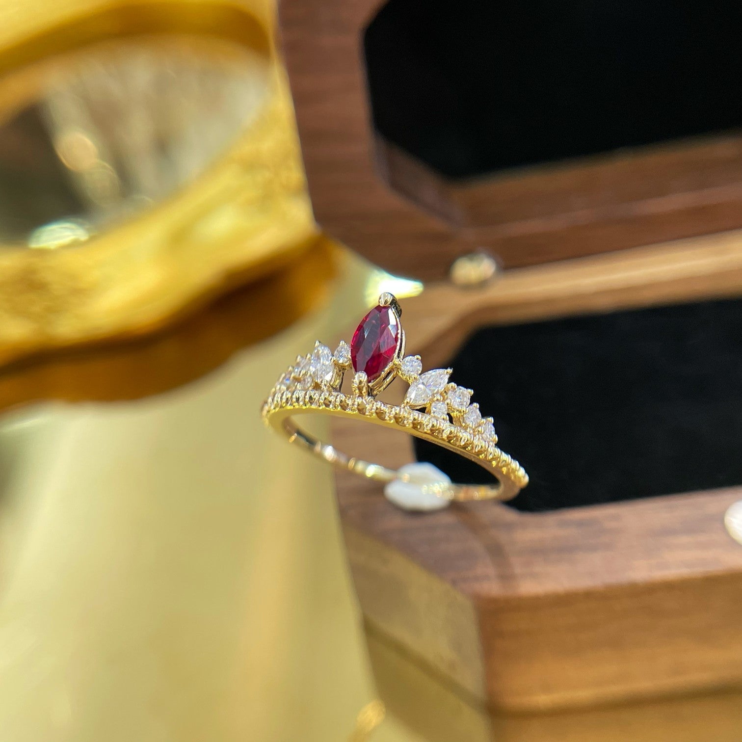 18K Yellow and Red Crown Ring with Horse Eye Stone - Luxury Jewelry - Red Treasure Ring