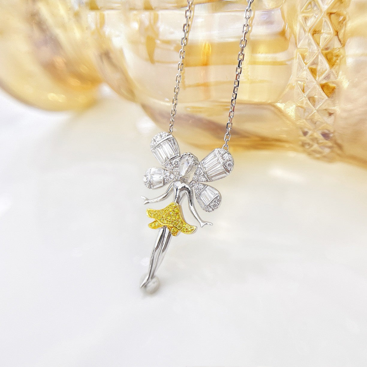 18K Yellow Gold Dancing Girl Pendant with Diamond - Elegant Jewelry Piece - Yellow Diamond Necklace