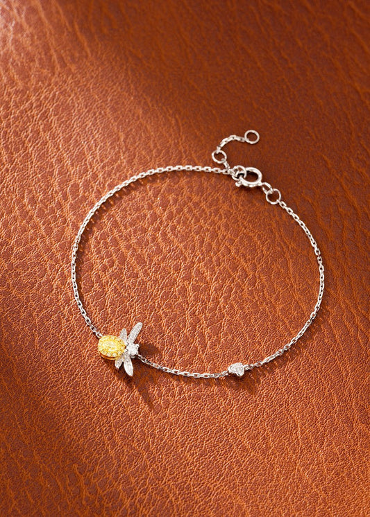 18K Yellow Gold Diamond Bee Bracelet - SL013-Y - Yellow Diamond Bracelet